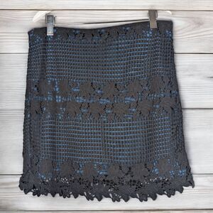 LOFT Crochet-Lace Overlay Skirt Black Blue Stretch Witchy-Core Y2K Size 12